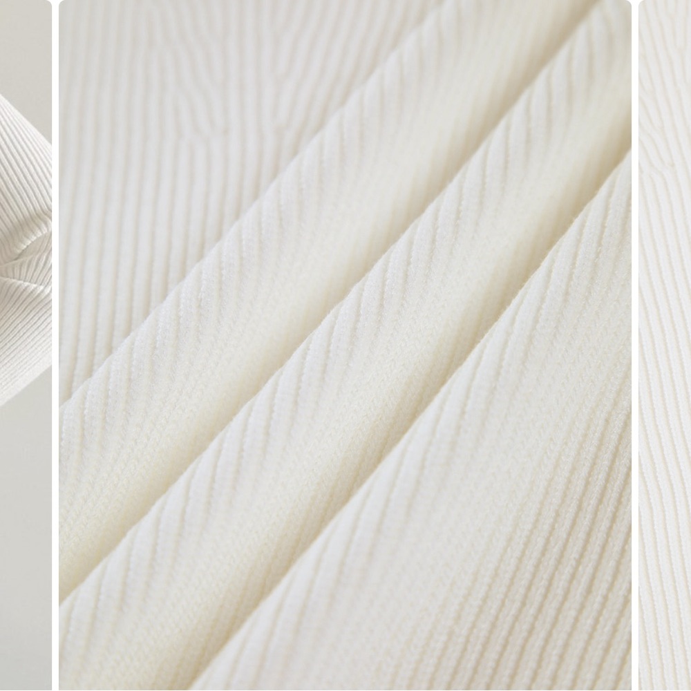 Off-Shoulder Cream Ribbed Knit Top - Picture 2 of 2